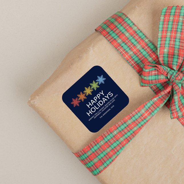 Modern farbige Schneeflocken Weihnachten Quadratischer Aufkleber (Von Creator hochgeladen)