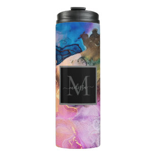 Modern farbiger Marmormonogramm-Name Thermosbecher
