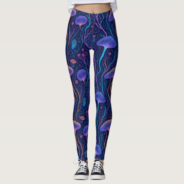 Modern farbiger Ozean Biolumineszenz-Quallen Leggings (Vorderseite)