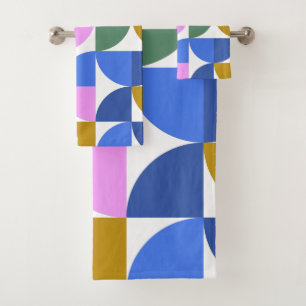 Modern farbiges geometrisches Muster Blau Gold Pin Badhandtuch Set
