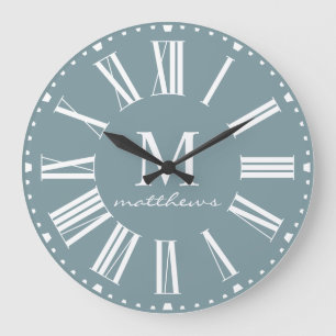 Modern Farmhouse Blue Family Name Large Clock  Große Wanduhr