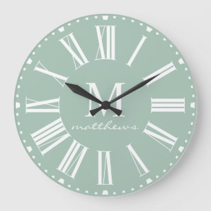 Modern Farmhouse Green Family Name Large Clock  Große Wanduhr