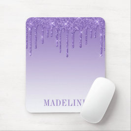 Modern Fashionable Trendy Purple Glitter Drip Mousepad