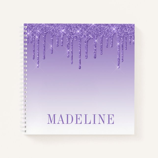 Modern Fashionable Trendy Purple Glitter Drip Notizbuch (Vorderseite)