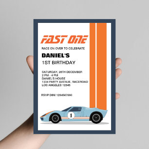 Modern Fast One Race Car 1. Geburtstag Party Einladung