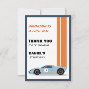 Modern Fast One Race Car Boy 1st Birthday Dankeskarte