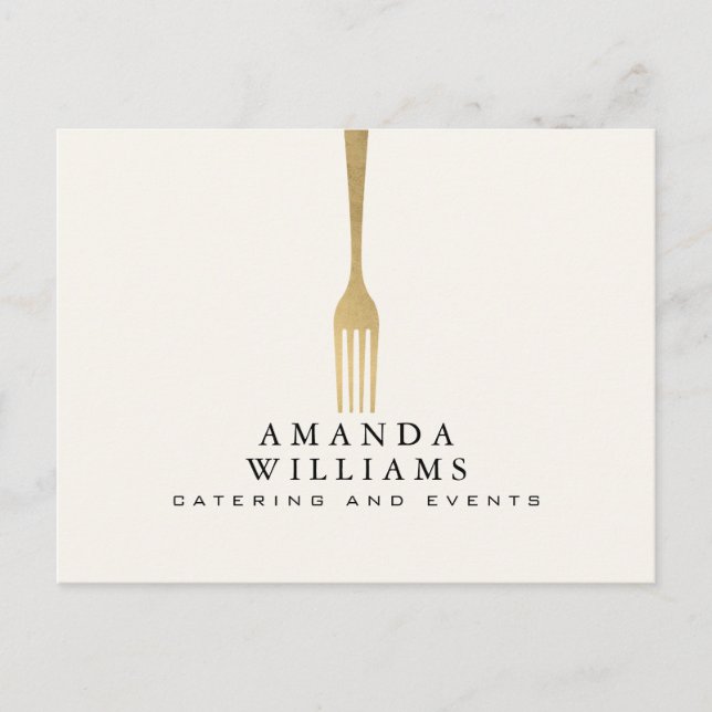 Modern Faux Gold Fork Catering Logo Ivory Postkarte (Vorderseite)