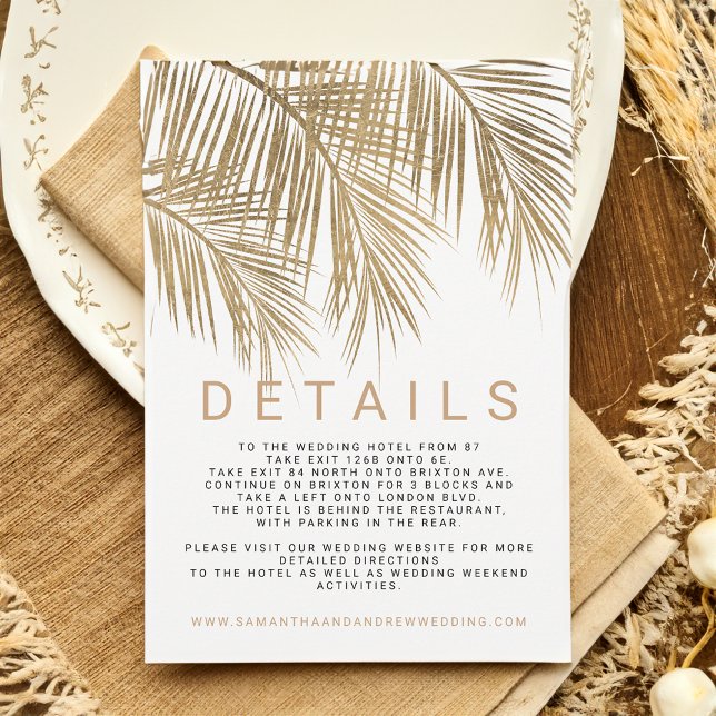 Modern faux gold palm tree elegant wedding details einladung (Modern faux gold palm tree elegant wedding details invitation)