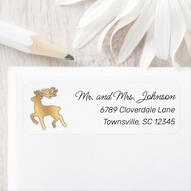 Modern Faux Gold Reindeer Return Address (Insitu)