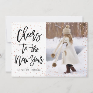 Modern faux rose gold confetti New Year typography Feiertagskarte
