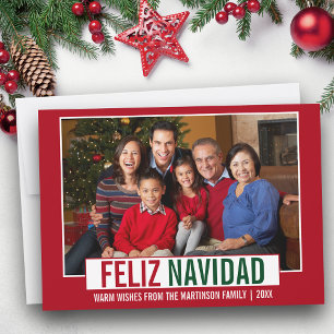 Modern Feliz Navidad Family Foto Red Feiertagskarte