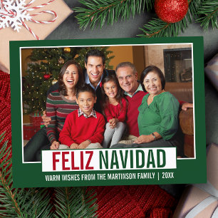 Modern Feliz Navidad Foto Green Postkarte