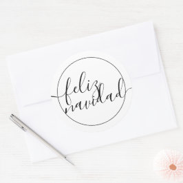 Modern Feliz Navidad Schwarz-weiß Weihnachten Runder Aufkleber