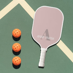 Modern Feminine Pastel Pink Monogram Individuelle Pickleball Schläger
