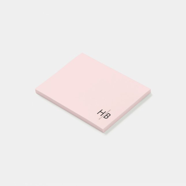 Modern Feminine Pink & Black Initial Monogram Post-it Klebezettel (angewinkelt)