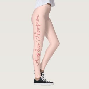 Modern Feminine Solid Soft Pink Script Individuell Leggings