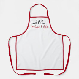Modern Feminine White Red Border Hairdresser Schürze