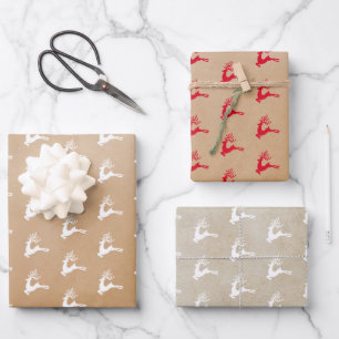 Modern Festival Nordic Christmas Red Deer Kraft Geschenkpapier Set