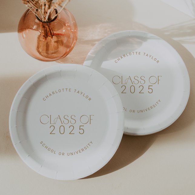 Modern Fete Gold Class 2025 Abschluss Pappteller (Modern Fete Gold Class of 2025 Graduation Paper Plates)