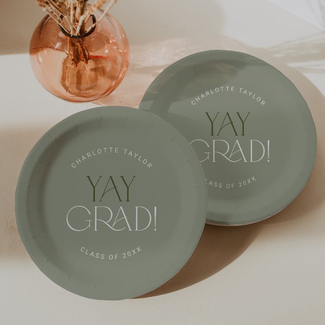 Modern Fete | Green Yay Grad Abschluss Pappteller (Von Creator hochgeladen)