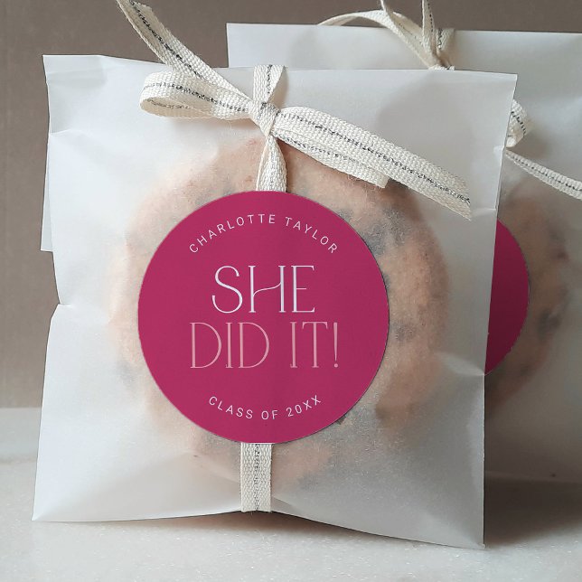 Modern Fete Hot Pink sie tat es Abschluss Sticker (Von Creator hochgeladen)