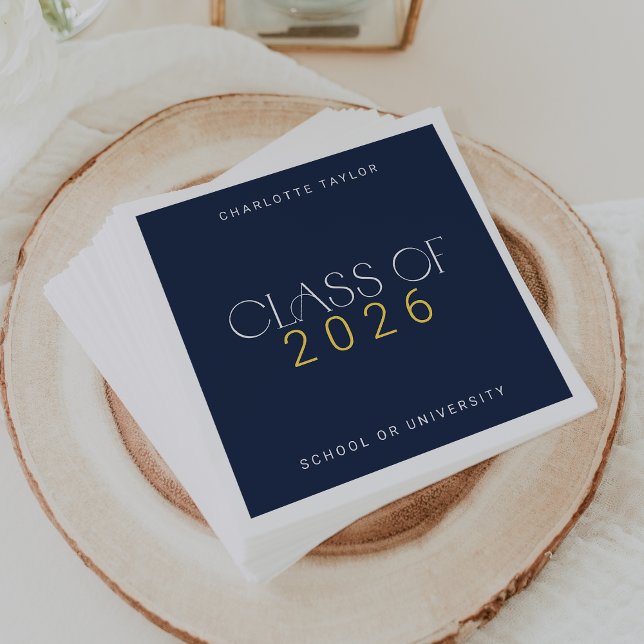 Modern Fete Navy Gold Class 2025 Abschluss Serviette (Modern Fete Navy Gold Class of 2026 Graduation Napkins)