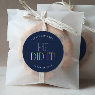 Modern Fete Navy Gold machte er es Abschluss Stick Runder Aufkleber