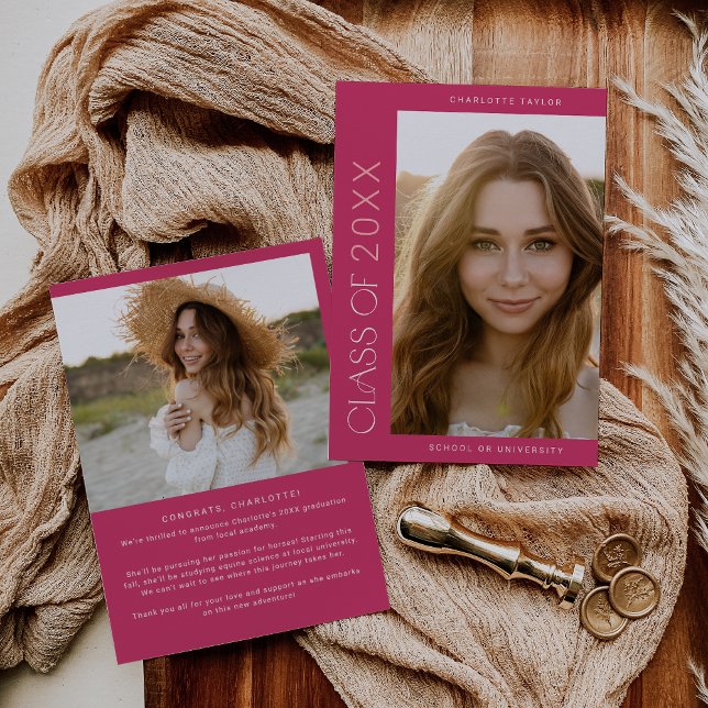 Modern Fete | Pink Class Year Foto Abschluss Ankündigung (Von Creator hochgeladen)