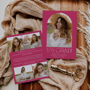 Modern Fete Pink Yay Grad Foto Arch Abschluss Ankündigung