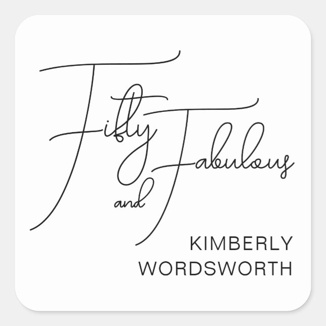 Modern Fifty and Fabulous 50th Birthday Party Quadratischer Aufkleber (Vorderseite)