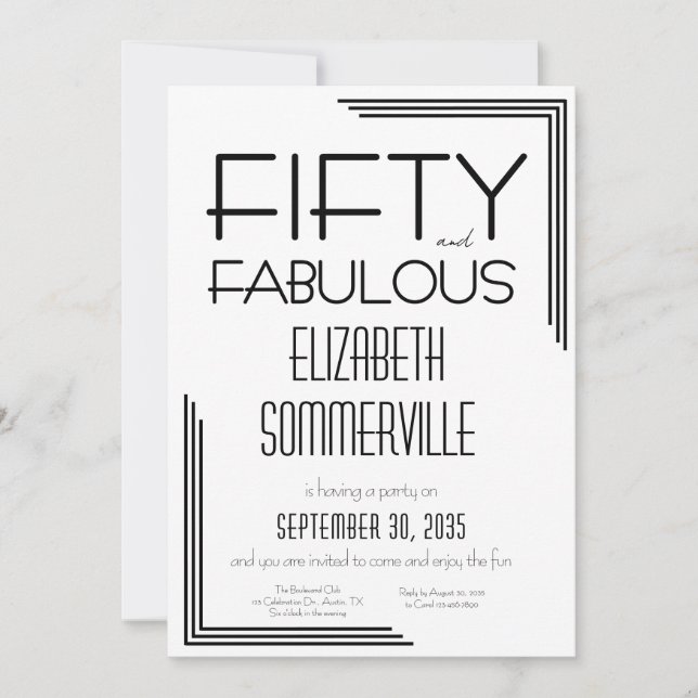 Modern Fifty and Fabulous Bold 50th Birthday Party Einladung (Vorderseite)