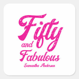 Modern Fifty and Fabulous Pink 50th Birthday Party Quadratischer Aufkleber