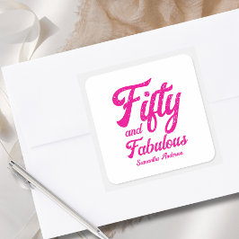 Modern Fifty and Fabulous Pink 50th Birthday Party Quadratischer Aufkleber
