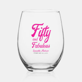 Modern Fifty and Fabulous Pink 50th Birthday Party Weinglas Ohne Stiel