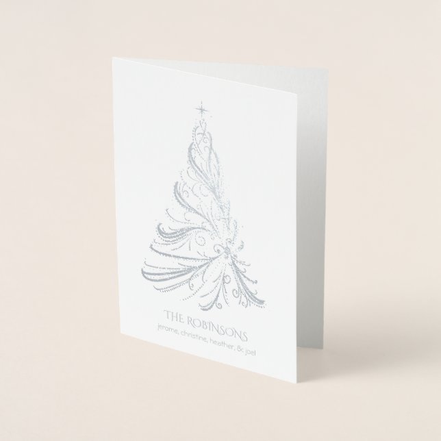 Modern Filigree Christmas Tree Silver Foil Card Folienkarte (Vorderseite)