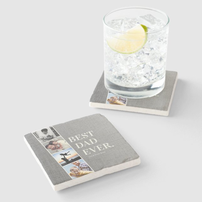 Modern Filmstrip Bester Vater je Fotomaterial Steinuntersetzer (Seitenansicht)