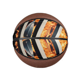 Modern Fire & Triple Stripe Bold Minimalist  Mini Basketball