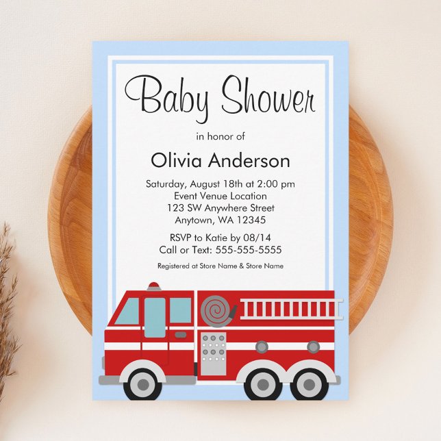 Modern Fire Truck Boy Baby Dusche Einladung (Von Creator hochgeladen)