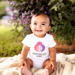 Modern First Birthday Baby Girl Pink Balloons Strampler