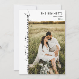 Modern First Christmas Engaged Photo Christmas Feiertagskarte