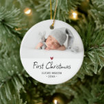 Modern First Christmas Foto Baby Keramik Ornament<br><div class="desc">Baby's First Weihnachtsfeiertag Ornament. Entwerfen Sie die Zukunft Ihres Lieblings-Fotos,  dekoratives Akzent Herz in rot und skurrile Schrift.</div>