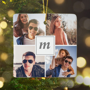 Modern First Christmas Verlobt Couple Foto Keramikornament