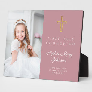 Modern First Communion Mädchen Rosa Foto Fotoplatte
