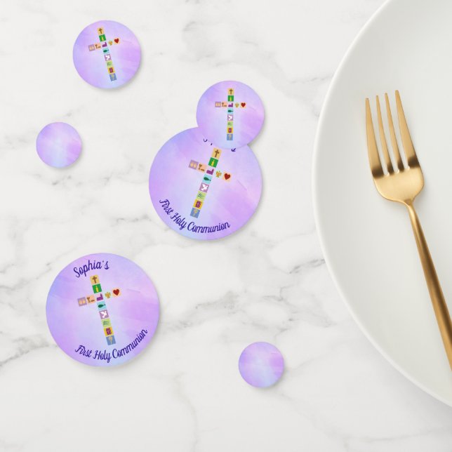 Modern First Heilige Kommunion farbenfrohe Kreuzze Konfetti (Gruppe)