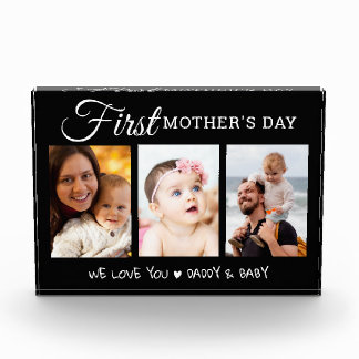 Modern First Mother's Day 3 Picture Collage Black Fotoblock