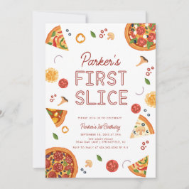 Modern First Slice Pizza First Birthday  Einladung