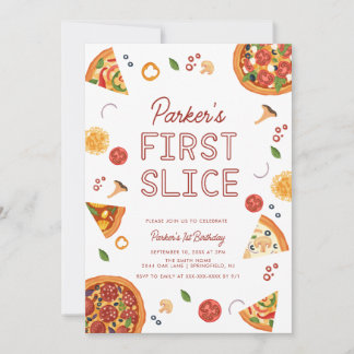 Modern First Slice Pizza First Birthday  Einladung