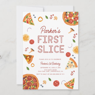 Modern First Slice Pizza zum ersten Geburtstag Einladung