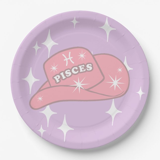 Modern Fisces Zodiac Cowgirl Hat Lilac Party Pappteller (Vorderseite)