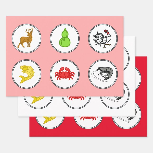 Modern Fish Prawn Crab Dice Game Wetten Matten Geschenkpapier Set (Set)